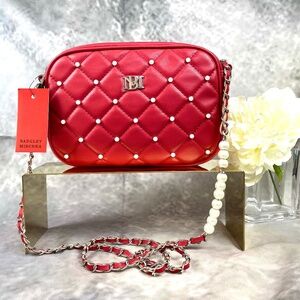 Badgley Mischka Diamond QuiltedRed Crossbody Camera Bag, Vegan NWT, Pearl Accent